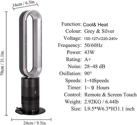 Ventilador de torre de energía de 35W para flujo de aire constante y función de oscilación en casa portátil