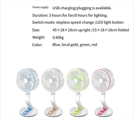 Protable Mini Pequeño Popular Recargable Ventilador de mano con luz LED y velocidad ajustable