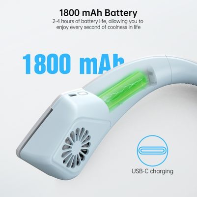 Ventilador colgante de cuello recargable USB con batería 18650 1800mAh y diseño sin cuchillas
