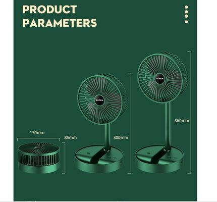 Ventilador de batería USB telescópico plegable para hotel 2000mah Ventilador de refrigeración de aire con batería 3 velocidades